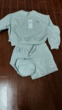 Round neck short hoodie+elastic waist shorts sports suit F984253720404