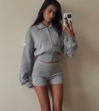 Zipper cardigan jacket, loose fitting short hoodie