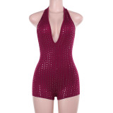 Broken diamond water diamond deep V jumpsuit women's clothing