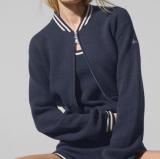 Color blocking border decoration baseball collar zipper knitted jacket skirt set