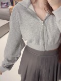 Short zipper hooded jacket, loose cardigan sweatshirt