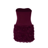 Waist waist and hip hugging dress with three-dimensional floral texture strapless dress