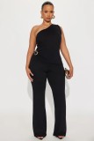 Slant collar off shoulder short top and pants set
