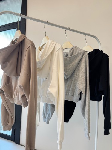 Short zipper hooded jacket, loose cardigan sweatshirt