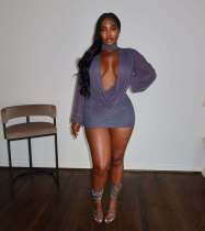 Mesh splicing solid color hip hugging short skirt dress Mesh splicing solid color hip hugging short skirt dress