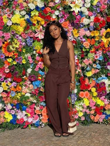 Backless top, pants, solid color set