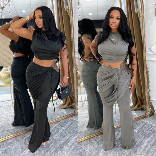 Sleeveless crop top and pants two-piece set