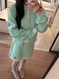 Color blocking border decoration baseball collar zipper knitted jacket skirt set