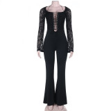 Chicken eye lace patchwork jumpsuit