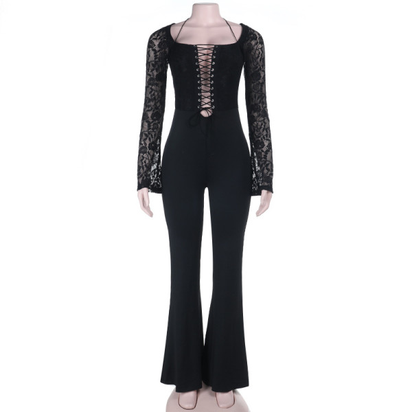 Chicken eye lace patchwork jumpsuit