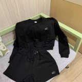 Round neck short hoodie+elastic waist shorts sports suit F984253720404