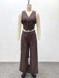 Backless top, pants, solid color set