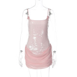 Beaded sleeveless strapless strapless strap patchwork mesh wrap dress