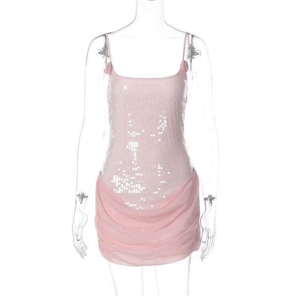 Beaded sleeveless strapless strapless strap patchwork mesh wrap dress