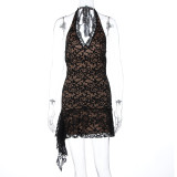 Sleeveless deep V-short backless strapless lace halter dress