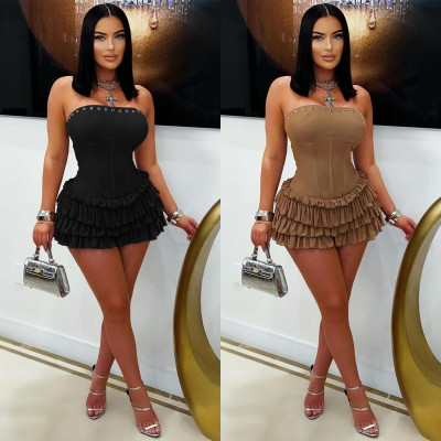 Skirt with strapless straps and ruffled edges