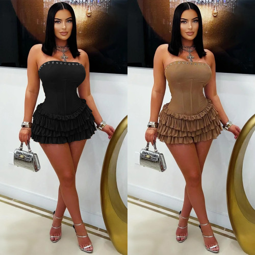 Skirt with strapless straps and ruffled edges