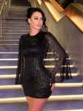 Backless slit sequin tight dress