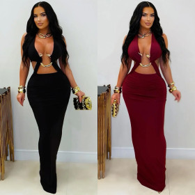 Solid color lace up arm hugging dress