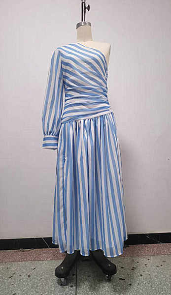 Striped one shoulder slit long dress