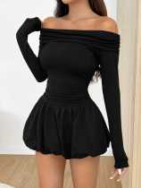 Single shoulder long sleeved pleated mini dress