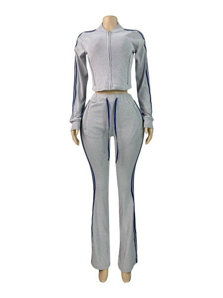 Two piece set of German velvet zipper drawstring micro flared pants