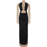 Solid color lace up arm hugging dress