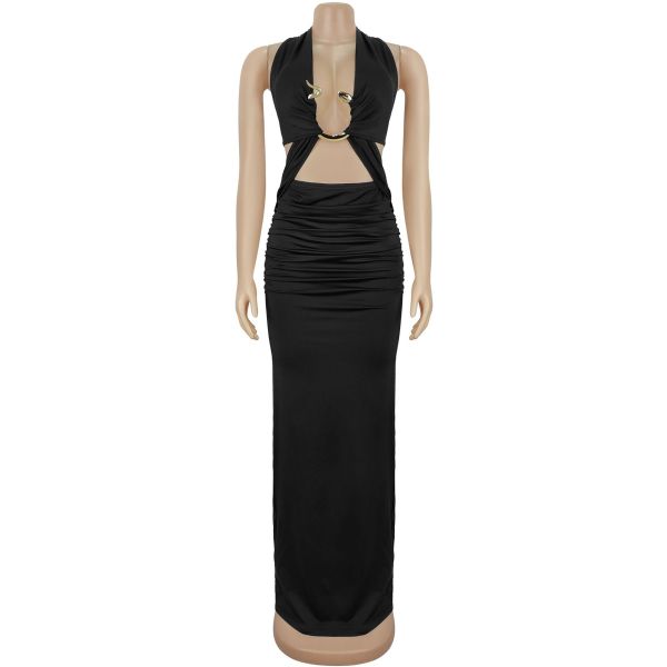 Solid color lace up arm hugging dress