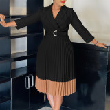 Suit collar pleated high waisted dress