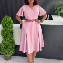 V-neck flared sleeve A-line skirt dress V-neck flared sleeve A-line skirt dress