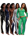 Two piece set of German velvet zipper drawstring micro flared pants