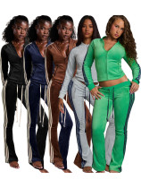Two piece set of German velvet zipper drawstring micro flared pants