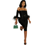Strapless backless sleeveless plush solid color tight jumpsuit
