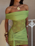 Elastic pleated one neck strapless dress