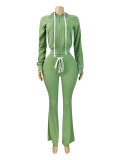Hooded zipper hoodie with micro horn two-piece set
