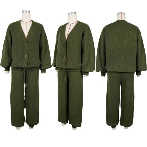 Loose V-neck cardigan sweater two-piece set