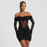 One shoulder lace patchwork hip hugging mini dress