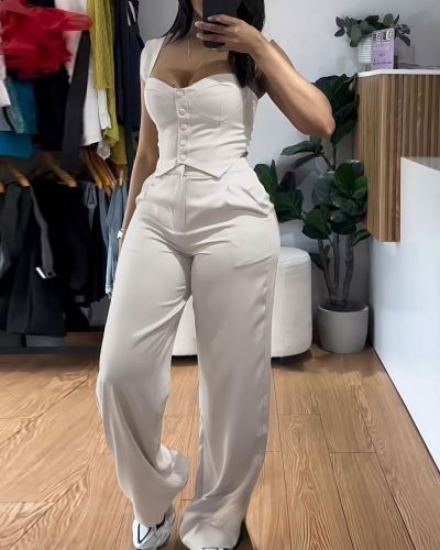 Strap tight vest wide leg pants set