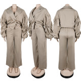 Two piece set of Western pants with large collar and pleated sleeves