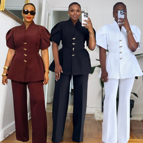 Flower bud sleeve shaped button two-piece set