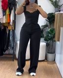 Strap tight vest wide leg pants set