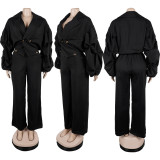 Two piece set of Western pants with large collar and pleated sleeves