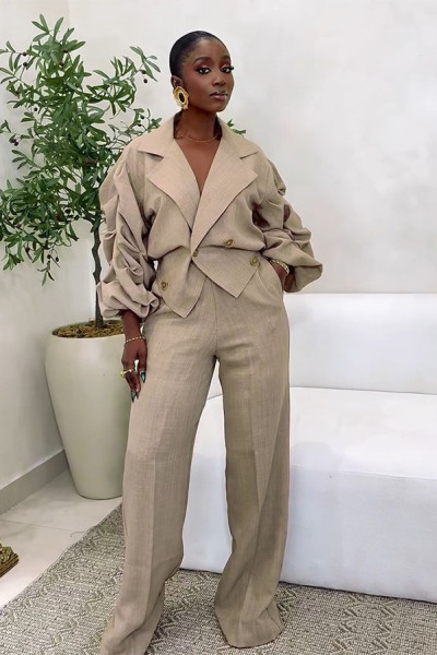 Two piece set of Western pants with large collar and pleated sleeves