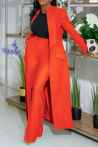 Flip collar long suit two-piece set