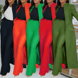 Flip collar long suit two-piece set