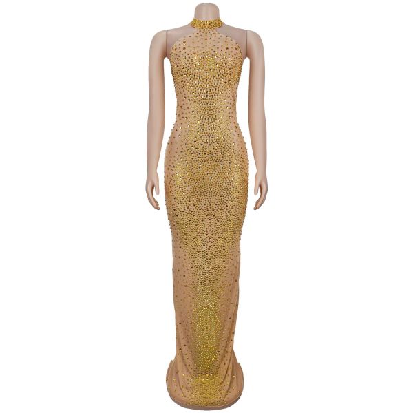 Perspective mesh rhinestone dress