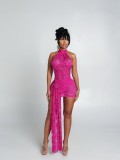 Lace hollow hip hugging sleeveless short skirt dress