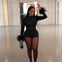 Round-neck backless long-sleeved plush solid color body suit D9580 Round-neck backless long-sleeved plush solid color body suit D9580