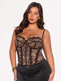 Leopard print oversized corset with fish bones