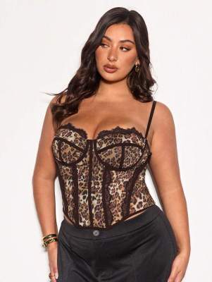 Leopard print oversized corset with fish bones